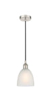616-1P-PN-G381 Cord Hung 6" Polished Nickel Mini Pendant - White Castile Glass - LED Bulb - Dimmensions: 6 x 6 x 9<br>Minimum Height : 12.75<br>Maximum Height : 130.75 - Sloped Ceiling Compatible: Yes