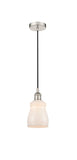 616-1P-PN-G391 Cord Hung 4.5" Polished Nickel Mini Pendant - White Ellery Glass - LED Bulb - Dimmensions: 4.5 x 4.5 x 8<br>Minimum Height : 12.75<br>Maximum Height : 130.75 - Sloped Ceiling Compatible: Yes
