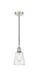 616-1P-PN-G392 Cord Hung 4.5" Polished Nickel Mini Pendant - Clear Ellery Glass - LED Bulb - Dimmensions: 4.5 x 4.5 x 8<br>Minimum Height : 12.75<br>Maximum Height : 130.75 - Sloped Ceiling Compatible: Yes