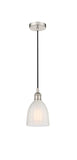 616-1P-PN-G441 Cord Hung 5.75" Polished Nickel Mini Pendant - White Brookfield Glass - LED Bulb - Dimmensions: 5.75 x 5.75 x 8<br>Minimum Height : 12.75<br>Maximum Height : 130.75 - Sloped Ceiling Compatible: Yes