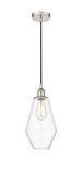 616-1P-PN-G652-7 Cord Hung 7" Polished Nickel Mini Pendant - Clear Cindyrella 7" Glass - LED Bulb - Dimmensions: 7 x 7 x 14.5<br>Minimum Height : 17.5<br>Maximum Height : 134.5 - Sloped Ceiling Compatible: Yes