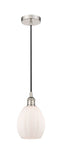 616-1P-PN-G81 Cord Hung 6" Polished Nickel Mini Pendant - Matte White Eaton Glass - LED Bulb - Dimmensions: 6 x 6 x 9.5<br>Minimum Height : 13.75<br>Maximum Height : 131.75 - Sloped Ceiling Compatible: Yes