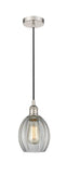 616-1P-PN-G82 Cord Hung 6" Polished Nickel Mini Pendant - Clear Eaton Glass - LED Bulb - Dimmensions: 6 x 6 x 9.5<br>Minimum Height : 13.75<br>Maximum Height : 131.75 - Sloped Ceiling Compatible: Yes