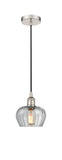 616-1P-PN-G92 Cord Hung 6.5" Polished Nickel Mini Pendant - Clear Fenton Glass - LED Bulb - Dimmensions: 6.5 x 6.5 x 7.5<br>Minimum Height : 11.25<br>Maximum Height : 129.25 - Sloped Ceiling Compatible: Yes