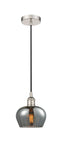 616-1P-PN-G93 Cord Hung 6.5" Polished Nickel Mini Pendant - Plated Smoke Fenton Glass - LED Bulb - Dimmensions: 6.5 x 6.5 x 7.5<br>Minimum Height : 11.25<br>Maximum Height : 129.25 - Sloped Ceiling Compatible: Yes