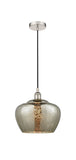 616-1P-PN-G96-L Cord Hung 11" Polished Nickel Mini Pendant - Large Mercury Fenton Glass - LED Bulb - Dimmensions: 11 x 11 x 11<br>Minimum Height : 14.5<br>Maximum Height : 132.5 - Sloped Ceiling Compatible: Yes