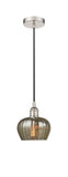 616-1P-PN-G96 Cord Hung 6.5" Polished Nickel Mini Pendant - Mercury Fenton Glass - LED Bulb - Dimmensions: 6.5 x 6.5 x 7.5<br>Minimum Height : 11.25<br>Maximum Height : 129.25 - Sloped Ceiling Compatible: Yes