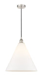 616-1P-PN-GBC-161 1-Light 16" Polished Nickel Pendant - Matte White Cased Edison Cone Glass - LED Bulb - Dimmensions: 16 x 16 x 18.75<br>Minimum Height : 21.75<br>Maximum Height : 138.75 - Sloped Ceiling Compatible: Yes
