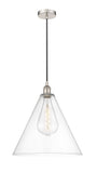 616-1P-PN-GBC-162 1-Light 16" Polished Nickel Pendant - Cased Matte White Edison Cone Glass - LED Bulb - Dimmensions: 16 x 16 x 18.75<br>Minimum Height : 21.75<br>Maximum Height : 138.75 - Sloped Ceiling Compatible: Yes