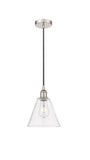 616-1P-PN-GBC-82 Cord Hung 8" Polished Nickel Mini Pendant - Clear Edison Cone Glass - LED Bulb - Dimmensions: 8 x 8 x 11.75<br>Minimum Height : 14.75<br>Maximum Height : 131.75 - Sloped Ceiling Compatible: Yes