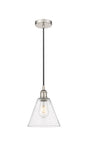 616-1P-PN-GBC-84 Cord Hung 8" Polished Nickel Mini Pendant - Seedy Edison Cone Glass - LED Bulb - Dimmensions: 8 x 8 x 11.75<br>Minimum Height : 14.75<br>Maximum Height : 131.75 - Sloped Ceiling Compatible: Yes