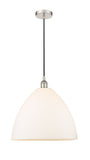 616-1P-PN-GBD-161 1-Light 16" Polished Nickel Pendant - Matte White Edison Dome Glass - LED Bulb - Dimmensions: 16 x 16 x 18.75<br>Minimum Height : 21.75<br>Maximum Height : 138.75 - Sloped Ceiling Compatible: Yes