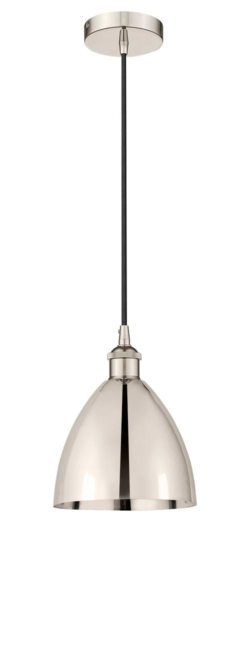 616-1P-PN-MBD-75-PN Cord Hung 7.5" Polished Nickel Mini Pendant - Polished Nickel Edison Dome Shade - LED Bulb - Dimmensions: 7.5 x 7.5 x 11.25<br>Minimum Height : 14.25<br>Maximum Height : 131.25 - Sloped Ceiling Compatible: Yes