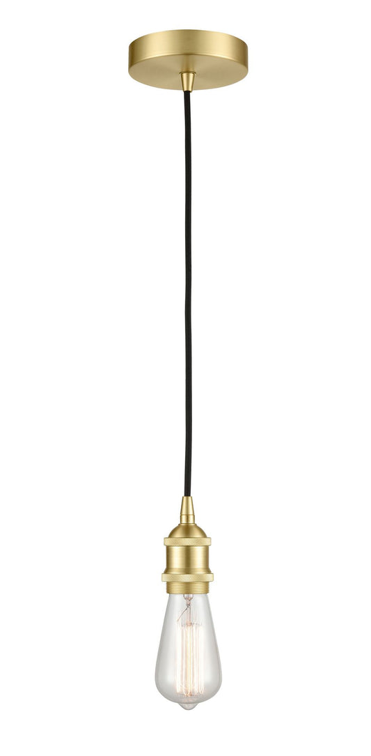 616-1P-SB Cord Hung 2.5" Satin Brass Mini Pendant -  - LED Bulb - Dimmensions: 2.5 x 2.5 x 8.75<br>Minimum Height : 11.75<br>Maximum Height : 128.75 - Sloped Ceiling Compatible: Yes