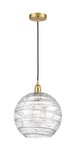 616-1P-SG-G1213-12 Cord Hung 12" Satin Gold Mini Pendant - Clear Athens Deco Swirl 12" Glass - LED Bulb - Dimmensions: 12 x 12 x 15<br>Minimum Height : 17.75<br>Maximum Height : 133.75 - Sloped Ceiling Compatible: Yes