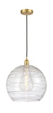 616-1P-SG-G1213-14 1-Light 13.75" Satin Gold Pendant - Clear Athens Deco Swirl 8" Glass - LED Bulb - Dimmensions: 13.75 x 13.75 x 16.875<br>Minimum Height : 19.875<br>Maximum Height : 136.875 - Sloped Ceiling Compatible: Yes