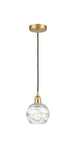 616-1P-SG-G1213-6 Cord Hung 6" Satin Gold Mini Pendant - Clear Athens Deco Swirl 8" Glass - LED Bulb - Dimmensions: 6 x 6 x 8<br>Minimum Height : 13.75<br>Maximum Height : 131.75 - Sloped Ceiling Compatible: Yes