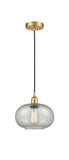 616-1P-SG-G249 Cord Hung 9.5" Satin Gold Mini Pendant - Mica Gorham Glass - LED Bulb - Dimmensions: 9.5 x 9.5 x 11<br>Minimum Height : 13.75<br>Maximum Height : 131.75 - Sloped Ceiling Compatible: Yes