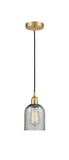 616-1P-SG-G257 Cord Hung 5" Satin Gold Mini Pendant - Charcoal Caledonia Glass - LED Bulb - Dimmensions: 5 x 5 x 10<br>Minimum Height : 12.75<br>Maximum Height : 130.75 - Sloped Ceiling Compatible: Yes