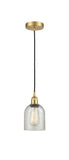 616-1P-SG-G259 Cord Hung 5" Satin Gold Mini Pendant - Mica Caledonia Glass - LED Bulb - Dimmensions: 5 x 5 x 10<br>Minimum Height : 12.75<br>Maximum Height : 130.75 - Sloped Ceiling Compatible: Yes