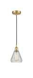 616-1P-SG-G275 Cord Hung 6" Satin Gold Mini Pendant - Clear Crackle Conesus Glass - LED Bulb - Dimmensions: 6 x 6 x 10<br>Minimum Height : 13.75<br>Maximum Height : 131.75 - Sloped Ceiling Compatible: Yes
