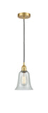616-1P-SG-G2812 Cord Hung 6.25" Satin Gold Mini Pendant - Fishnet Hanover Glass - LED Bulb - Dimmensions: 6.25 x 6.25 x 12<br>Minimum Height : 14.75<br>Maximum Height : 132.75 - Sloped Ceiling Compatible: Yes