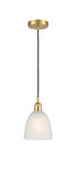 616-1P-SG-G381 Cord Hung 6" Satin Gold Mini Pendant - White Castile Glass - LED Bulb - Dimmensions: 6 x 6 x 9<br>Minimum Height : 12.75<br>Maximum Height : 130.75 - Sloped Ceiling Compatible: Yes
