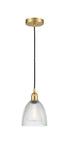 616-1P-SG-G382 Cord Hung 6" Satin Gold Mini Pendant - Clear Castile Glass - LED Bulb - Dimmensions: 6 x 6 x 9<br>Minimum Height : 12.75<br>Maximum Height : 130.75 - Sloped Ceiling Compatible: Yes