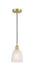 616-1P-SG-G441 Cord Hung 5.75" Satin Gold Mini Pendant - White Brookfield Glass - LED Bulb - Dimmensions: 5.75 x 5.75 x 8<br>Minimum Height : 12.75<br>Maximum Height : 130.75 - Sloped Ceiling Compatible: Yes