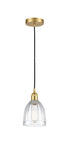 616-1P-SG-G442 Cord Hung 5.75" Satin Gold Mini Pendant - Clear Brookfield Glass - LED Bulb - Dimmensions: 5.75 x 5.75 x 8<br>Minimum Height : 12.75<br>Maximum Height : 130.75 - Sloped Ceiling Compatible: Yes