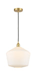 616-1P-SG-G651-12 Cord Hung 12" Satin Gold Mini Pendant - Cased Matte White Cindyrella 12" Glass - LED Bulb - Dimmensions: 12 x 12 x 13.5<br>Minimum Height : 16.5<br>Maximum Height : 133.5 - Sloped Ceiling Compatible: Yes