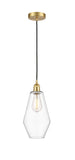 616-1P-SG-G652-7 Cord Hung 7" Satin Gold Mini Pendant - Clear Cindyrella 7" Glass - LED Bulb - Dimmensions: 7 x 7 x 14.5<br>Minimum Height : 17.5<br>Maximum Height : 134.5 - Sloped Ceiling Compatible: Yes