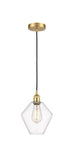 616-1P-SG-G652-8 Cord Hung 8" Satin Gold Mini Pendant - Clear Cindyrella 8" Glass - LED Bulb - Dimmensions: 8 x 8 x 11<br>Minimum Height : 14<br>Maximum Height : 131 - Sloped Ceiling Compatible: Yes