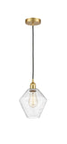 616-1P-SG-G654-8 Cord Hung 8" Satin Gold Mini Pendant - Seedy Cindyrella 8" Glass - LED Bulb - Dimmensions: 8 x 8 x 11<br>Minimum Height : 14<br>Maximum Height : 131 - Sloped Ceiling Compatible: Yes