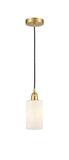 616-1P-SG-G801 Cord Hung 3.875" Satin Gold Mini Pendant - Matte White Clymer Glass - LED Bulb - Dimmensions: 3.875 x 3.875 x 10<br>Minimum Height : 12.75<br>Maximum Height : 130.75 - Sloped Ceiling Compatible: Yes