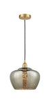 616-1P-SG-G96-L Cord Hung 11" Satin Gold Mini Pendant - Large Mercury Fenton Glass - LED Bulb - Dimmensions: 11 x 11 x 11<br>Minimum Height : 14.5<br>Maximum Height : 132.5 - Sloped Ceiling Compatible: Yes