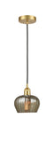 616-1P-SG-G96 Cord Hung 6.5" Satin Gold Mini Pendant - Mercury Fenton Glass - LED Bulb - Dimmensions: 6.5 x 6.5 x 7.5<br>Minimum Height : 11.25<br>Maximum Height : 129.25 - Sloped Ceiling Compatible: Yes