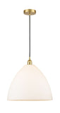 616-1P-SG-GBD-161 1-Light 16" Satin Gold Pendant - Matte White Edison Dome Glass - LED Bulb - Dimmensions: 16 x 16 x 18.75<br>Minimum Height : 21.75<br>Maximum Height : 138.75 - Sloped Ceiling Compatible: Yes