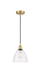 616-1P-SG-GBD-752 Cord Hung 7.5" Satin Gold Mini Pendant - Clear Edison Dome Glass - LED Bulb - Dimmensions: 7.5 x 7.5 x 11.25<br>Minimum Height : 14.25<br>Maximum Height : 131.25 - Sloped Ceiling Compatible: Yes