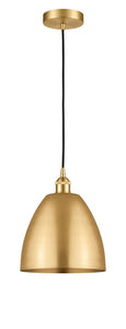 616-1P-SG-MBD-9-SG Cord Hung 9" Satin Gold Mini Pendant - Matte Black Edison Dome Shade - LED Bulb - Dimmensions: 9 x 9 x 12.875<br>Minimum Height : 15.875<br>Maximum Height : 132.875 - Sloped Ceiling Compatible: Yes