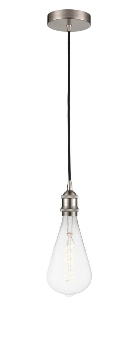 Brushed Satin Nickel Edison 1 Light 13 inch Mini Pendant - No Shade - Vintage Dimmable Bulb Included