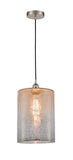 616-1P-SN-G116-L Cord Hung 9" Brushed Satin Nickel Mini Pendant - Mercury Large Cobbleskill Glass - LED Bulb - Dimmensions: 9 x 9 x 14<br>Minimum Height : 18.75<br>Maximum Height : 136.75 - Sloped Ceiling Compatible: Yes