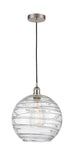616-1P-SN-G1213-12 Cord Hung 12" Brushed Satin Nickel Mini Pendant - Clear Athens Deco Swirl 12" Glass - LED Bulb - Dimmensions: 12 x 12 x 15<br>Minimum Height : 17.75<br>Maximum Height : 133.75 - Sloped Ceiling Compatible: Yes