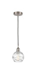 616-1P-SN-G1213-6 Cord Hung 6" Brushed Satin Nickel Mini Pendant - Clear Athens Deco Swirl 8" Glass - LED Bulb - Dimmensions: 6 x 6 x 8<br>Minimum Height : 13.75<br>Maximum Height : 131.75 - Sloped Ceiling Compatible: Yes
