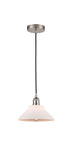 616-1P-SN-G131 Cord Hung 8.375" Brushed Satin Nickel Mini Pendant - Matte White Orwell Glass - LED Bulb - Dimmensions: 8.375 x 8.375 x 6.5<br>Minimum Height : 10.75<br>Maximum Height : 128.75 - Sloped Ceiling Compatible: Yes