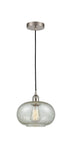 616-1P-SN-G249 Cord Hung 9.5" Brushed Satin Nickel Mini Pendant - Mica Gorham Glass - LED Bulb - Dimmensions: 9.5 x 9.5 x 11<br>Minimum Height : 13.75<br>Maximum Height : 131.75 - Sloped Ceiling Compatible: Yes
