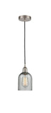 616-1P-SN-G257 Cord Hung 5" Brushed Satin Nickel Mini Pendant - Charcoal Caledonia Glass - LED Bulb - Dimmensions: 5 x 5 x 10<br>Minimum Height : 12.75<br>Maximum Height : 130.75 - Sloped Ceiling Compatible: Yes