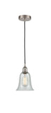 616-1P-SN-G2812 Cord Hung 6.25" Brushed Satin Nickel Mini Pendant - Fishnet Hanover Glass - LED Bulb - Dimmensions: 6.25 x 6.25 x 12<br>Minimum Height : 14.75<br>Maximum Height : 132.75 - Sloped Ceiling Compatible: Yes