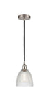 616-1P-SN-G382 Cord Hung 6" Brushed Satin Nickel Mini Pendant - Clear Castile Glass - LED Bulb - Dimmensions: 6 x 6 x 9<br>Minimum Height : 12.75<br>Maximum Height : 130.75 - Sloped Ceiling Compatible: Yes