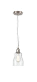 616-1P-SN-G394 Cord Hung 4.5" Brushed Satin Nickel Mini Pendant - Seedy Ellery Glass - LED Bulb - Dimmensions: 4.5 x 4.5 x 8<br>Minimum Height : 12.75<br>Maximum Height : 130.75 - Sloped Ceiling Compatible: Yes
